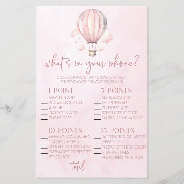 Hot Air Balloon In Your Phone Baby Shower Game (Front)