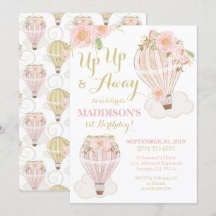 Hot Air Balloon Invitation Girl 1st Birthday