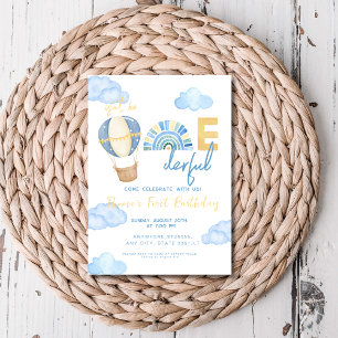 Hot Air Balloon Isn't he Onederful 1st Birthday  Invitation