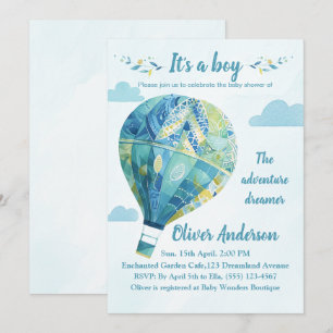 Hot Air Balloon It's A Boy Baby Shower Invitation