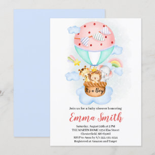 Hot Air Balloon Jungle Animals Baby Shower Invitat Invitation