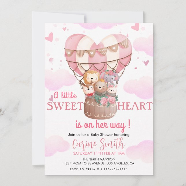 Hot Air Balloon jungle animals Baby shower Invitation (Front)