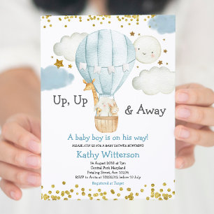 Hot Air Balloon jungle animals Boy Baby Shower Inv Invitation