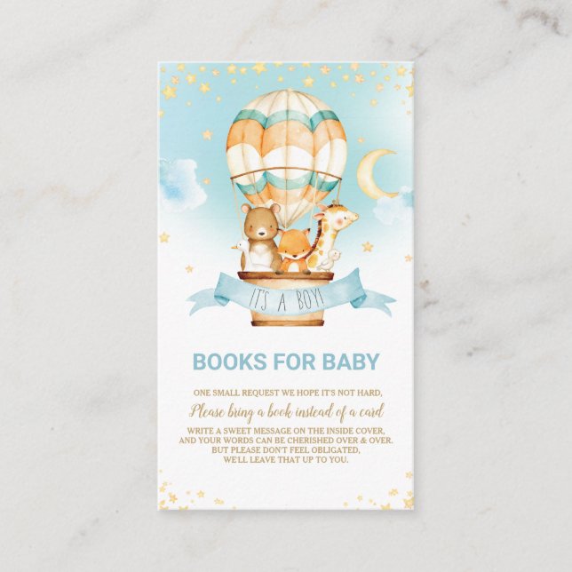Hot Air Balloon Jungle Animals Boy Bring a Book Enclosure Card (Front)