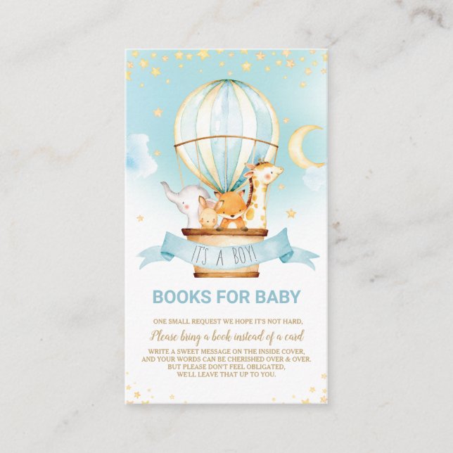 Hot Air Balloon Jungle Animals Boy Bring a Book Enclosure Card (Front)