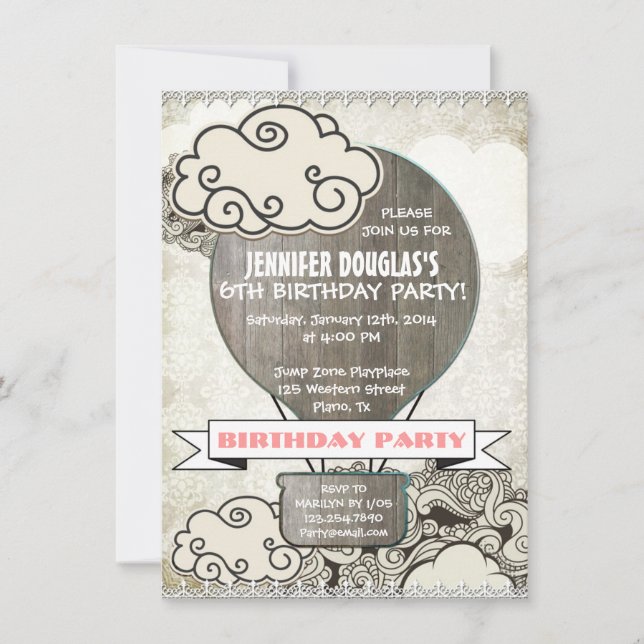 Hot Air Balloon Kids Birthday Party Invitation (Front)