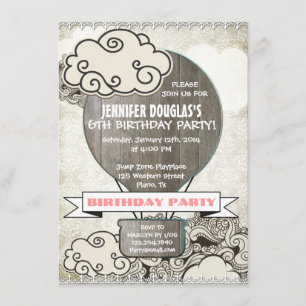 Hot Air Balloon Kids Birthday Party Invitation