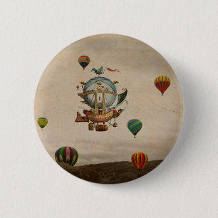 Hot Air Balloon, La Minerve 1803 travel in style 6 Cm Round Badge