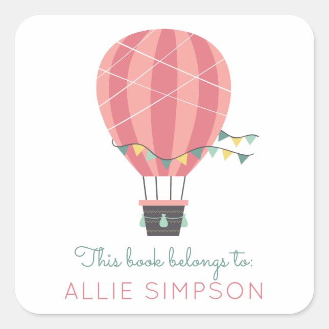 Hot Air Balloon Library Bookplate Sticker (Front)