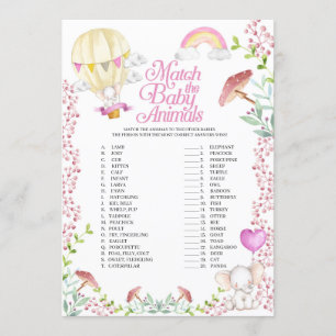 Hot Air Balloon Match The Baby Animals Game Invitation