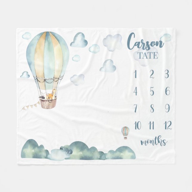 Hot Air Balloon Milestone Blanket Boy Personalised (Front (Horizontal))