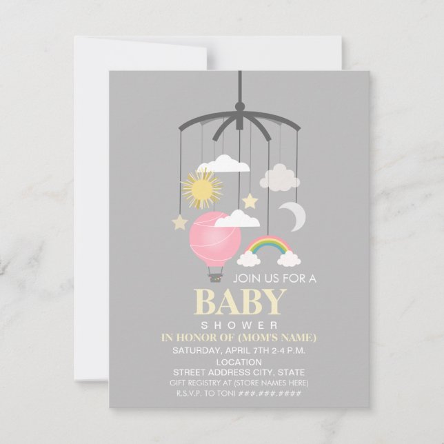 Hot Air Balloon Mobile Girl Modern Baby Shower Invitation (Front)