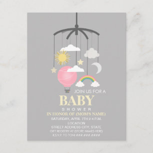 Hot Air Balloon Mobile Girl Modern Baby Shower Invitation