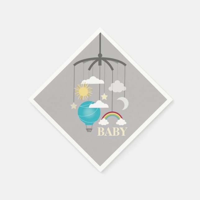 Hot Air Balloon Modern Boy Baby Shower Napkins (Corner)