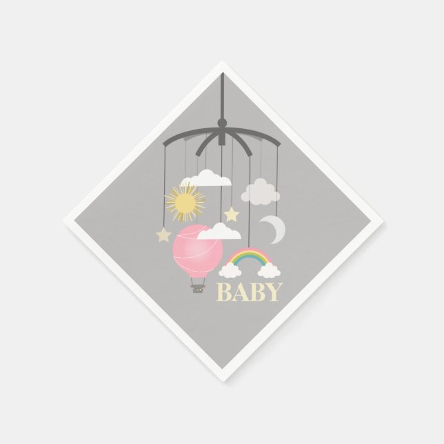 Hot Air Balloon Modern Pink Baby Shower Napkins (Corner)