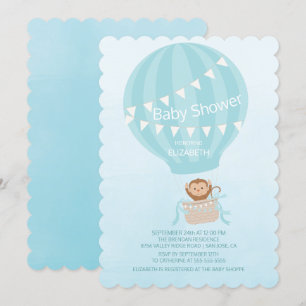 Hot Air Balloon Monkey Boys Baby Shower Invitation