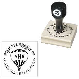 Hot Air Balloon Name 3 Initial Library Book Rubber Stamp