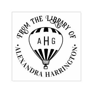 Hot Air Balloon Name 3 Initial Library Book Self-inking Stamp