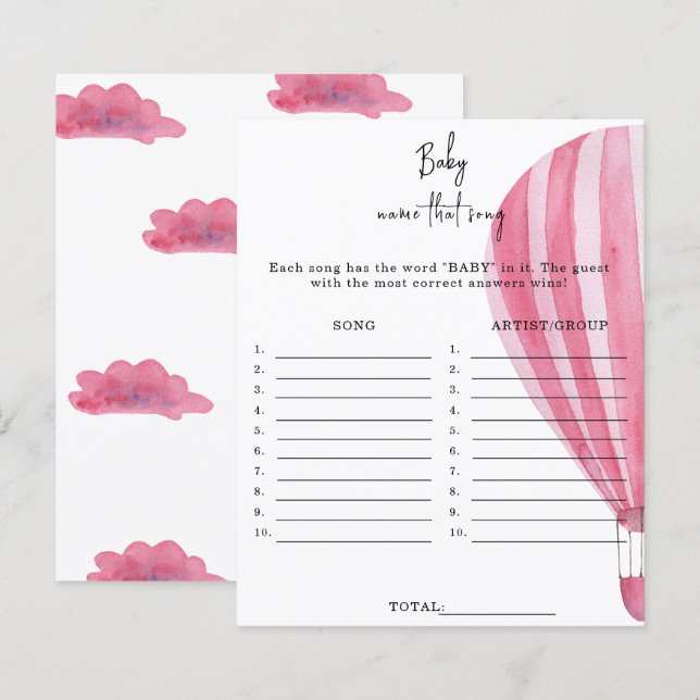 Hot air balloon - Name that song baby shower game (Front/Back)