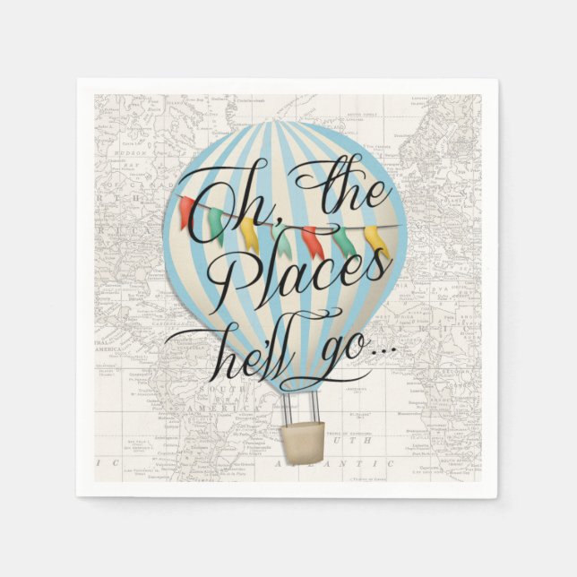 Hot Air Balloon Napkin Baby Shower Boy (Front)