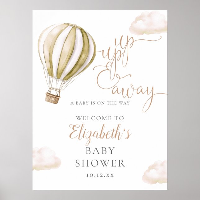 Hot Air Balloon Neutral Baby Shower Welcome Sign (Front)