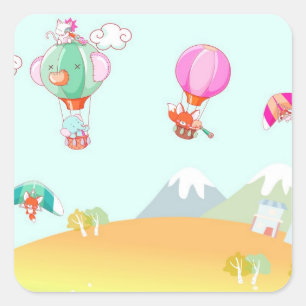 Hot air balloon on pastel colour background. square sticker