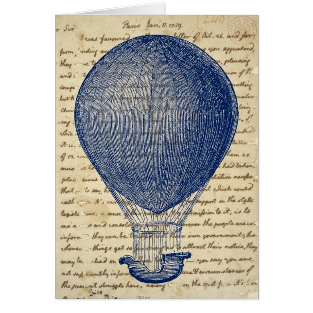 Hot Air Balloon on Vintage Handwriting Note Card (Front)