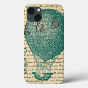 Hot Air Balloon on Vintage Handwriting Oh La La! iPhone 13 Case