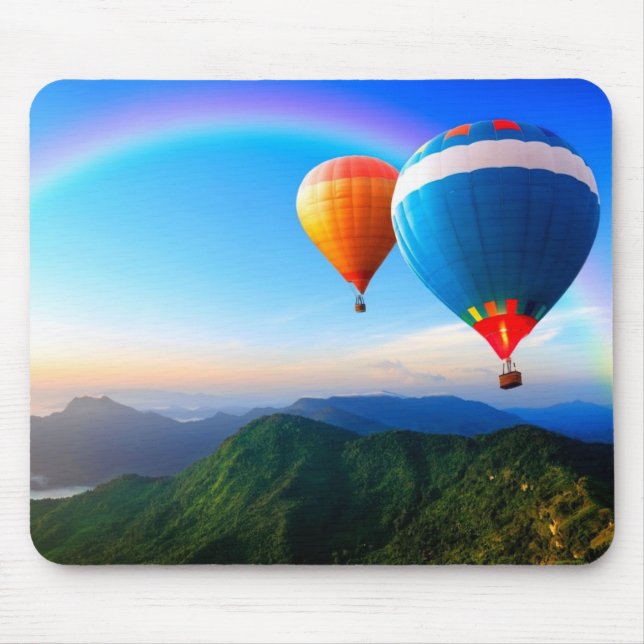Hot Air Balloon Over Mountains Rainbow Mousepad (Front)