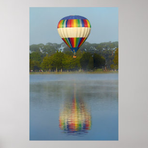 Hot Air Balloon Over River Poster