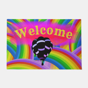 Hot Air Balloon Over the Rainbow Pink Doormat