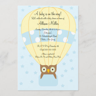 Hot Air Balloon OWL Boy Baby Shower Invitation
