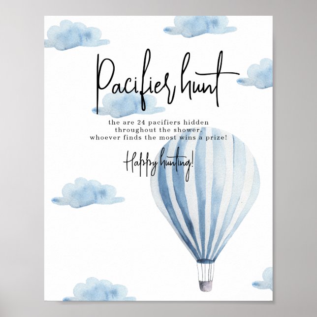 Hot air balloon - Pacifier hunt game baby shower Poster (Front)