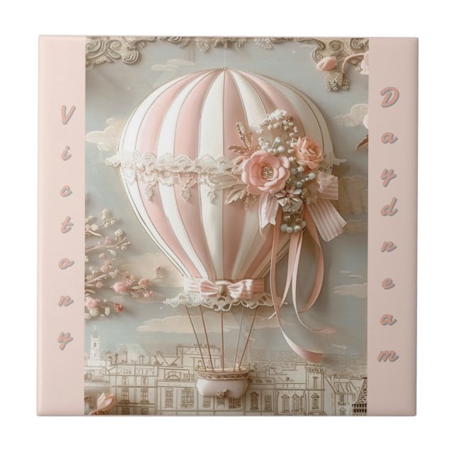Hot Air Balloon Parisian Soft Pink Customisable  Tile (Front)