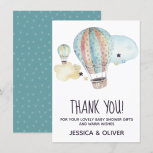 Hot Air Balloon Party in Blue Thank You Card