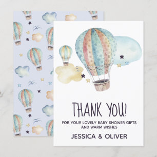 Hot Air Balloon Party in Blue Thank You Card