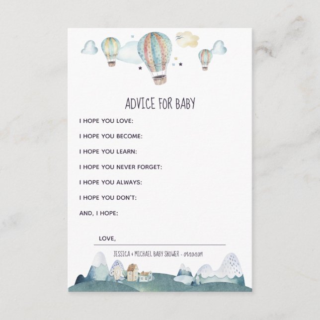 Hot Air Balloon Party Wishes for Baby Advice Card (Front)