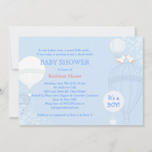 Hot Air Balloon Pastel Blue It's A Boy Baby Shower Invitation