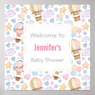 Hot Air Balloon Pattern Baby Shower Poster