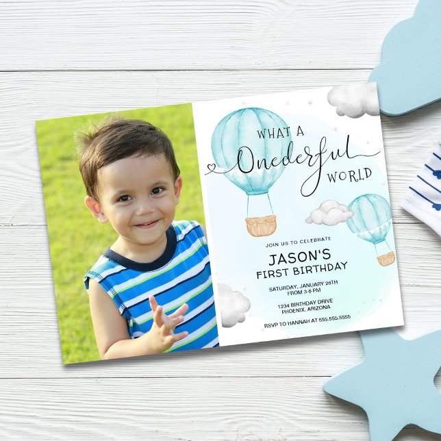 Hot Air Balloon Photo 1st Birthday Invitation (Creator Uploaded)