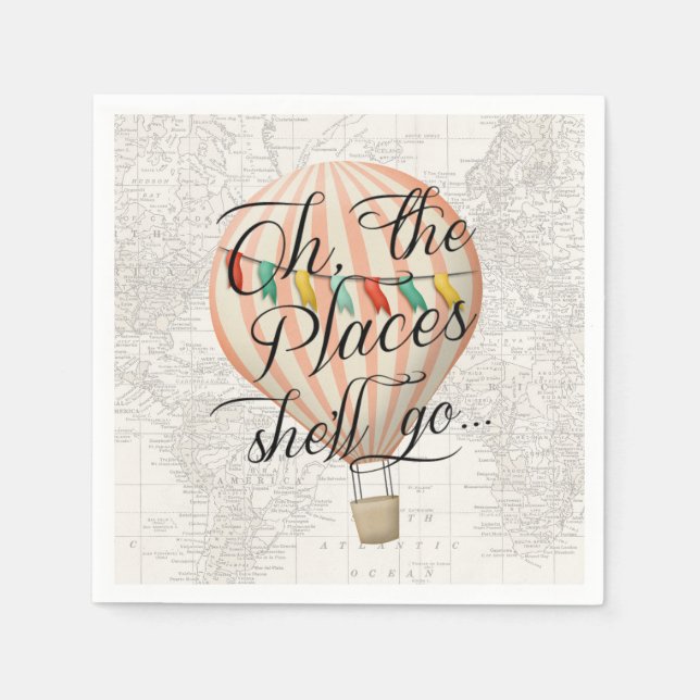 Hot Air Balloon Pink Baby Shower Napkin (Front)