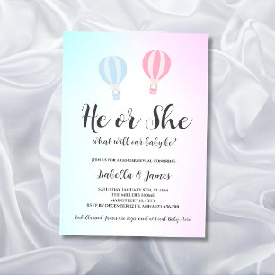 Hot Air Balloon Pink Blue Cute Gender Reveal Invitation