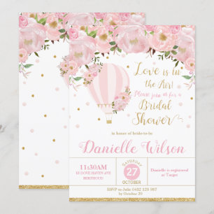 Hot Air Balloon Pink Blush Floral Bridal Shower Invitation