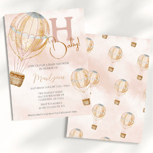 Hot Air Balloon Pink Boho Baby Shower Invitation