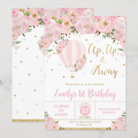 Hot Air Balloon Pink Floral Flowers 1st Birthday
