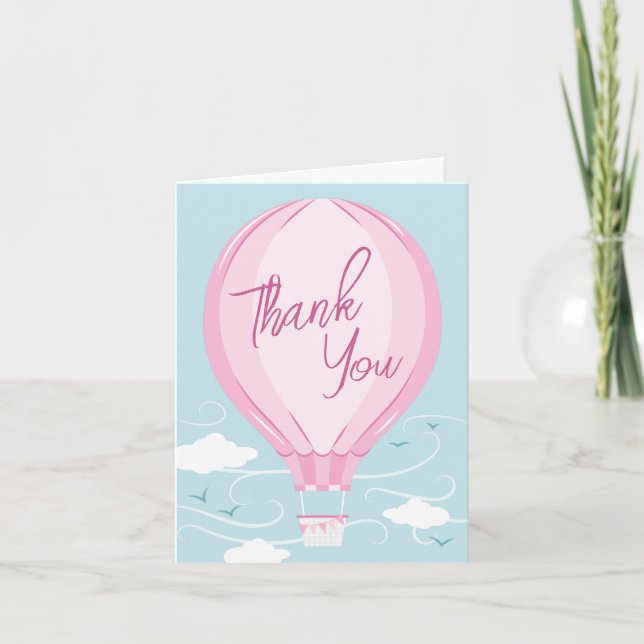 Hot Air Balloon Pink Girl Thank You Card (Front)