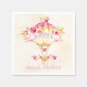 Hot Air Balloon Pink Gold Yellow Roses Napkin