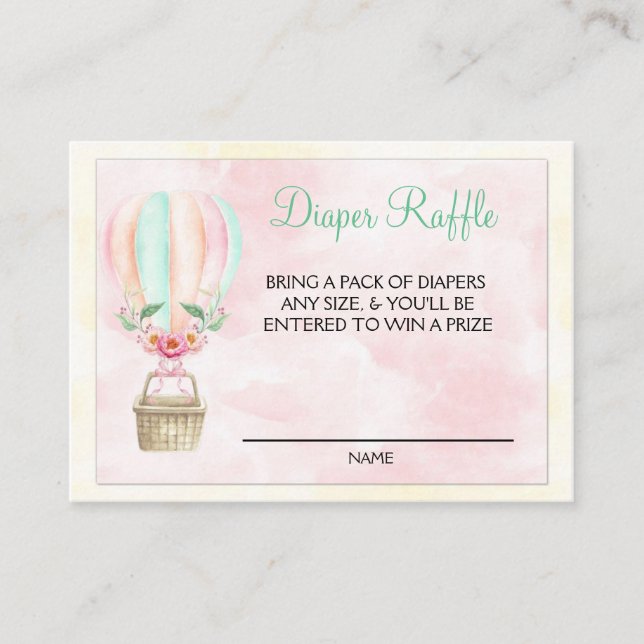 Hot Air Balloon Pink Peach Diaper Raffle Ticket Enclosure Card (Front)