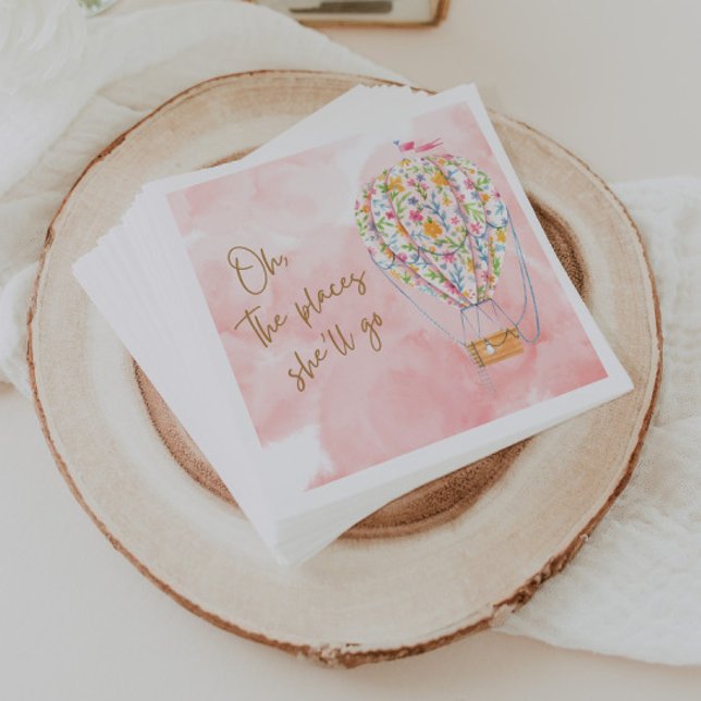 Hot Air Balloon Pink Watercolor Paper Napkin (Creator Uploaded)