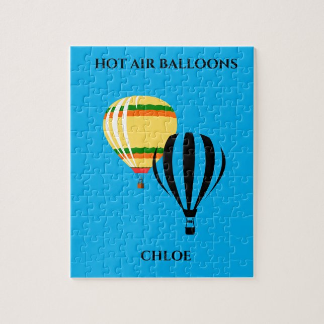 Hot air balloon puzzle with child's name. (Vertical)